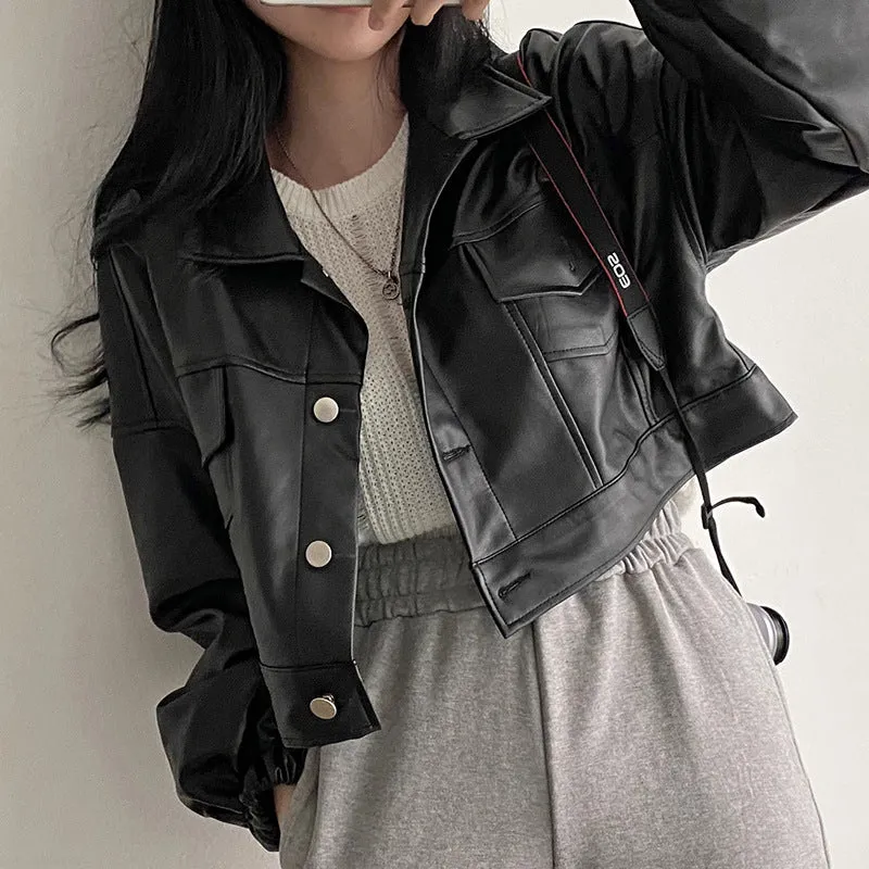 Versatile Short Jacket Leather For Women warm leather jacket